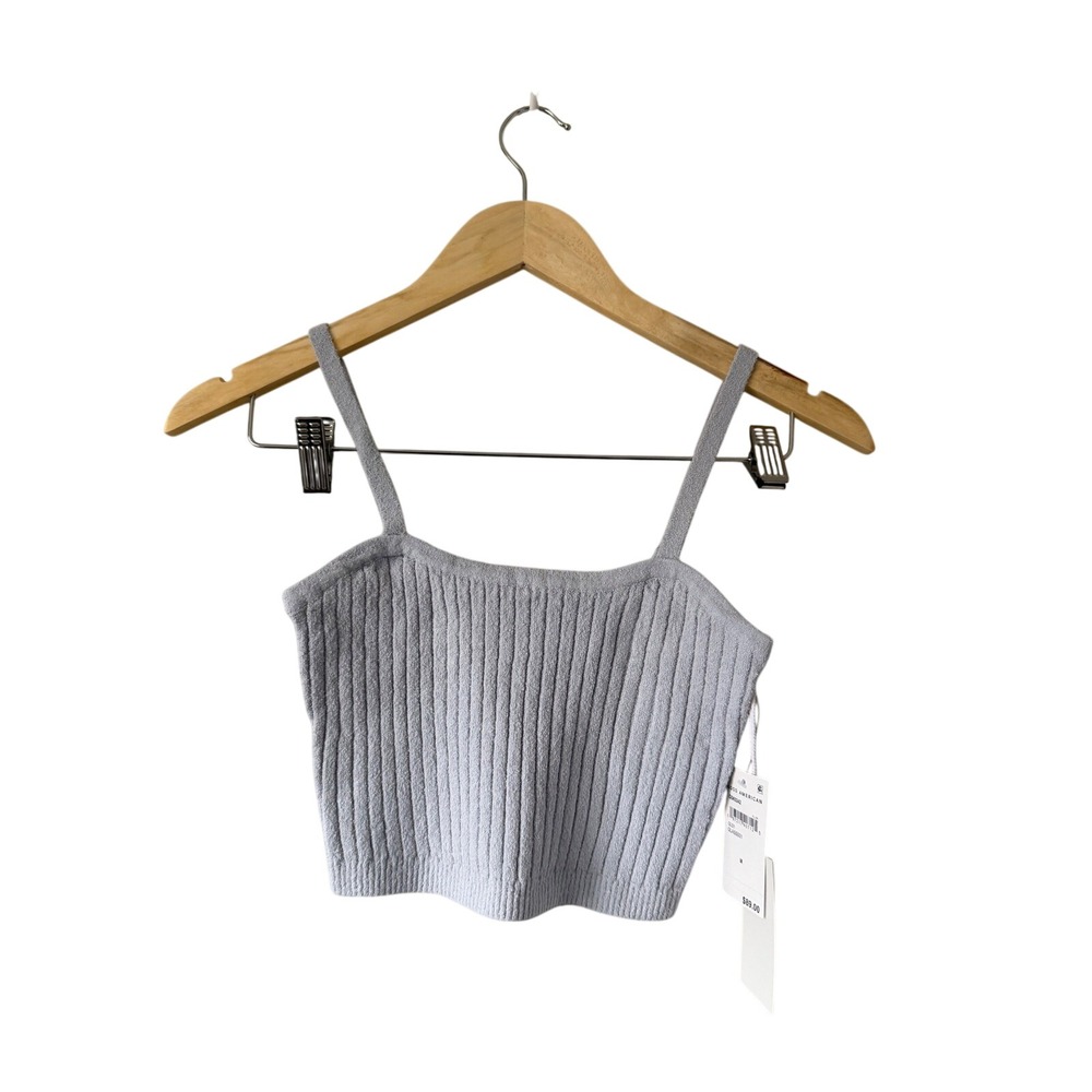 Good American Ribbed Knit Crop Top Glass Blue Adjustable Straps GSK0242 Size M